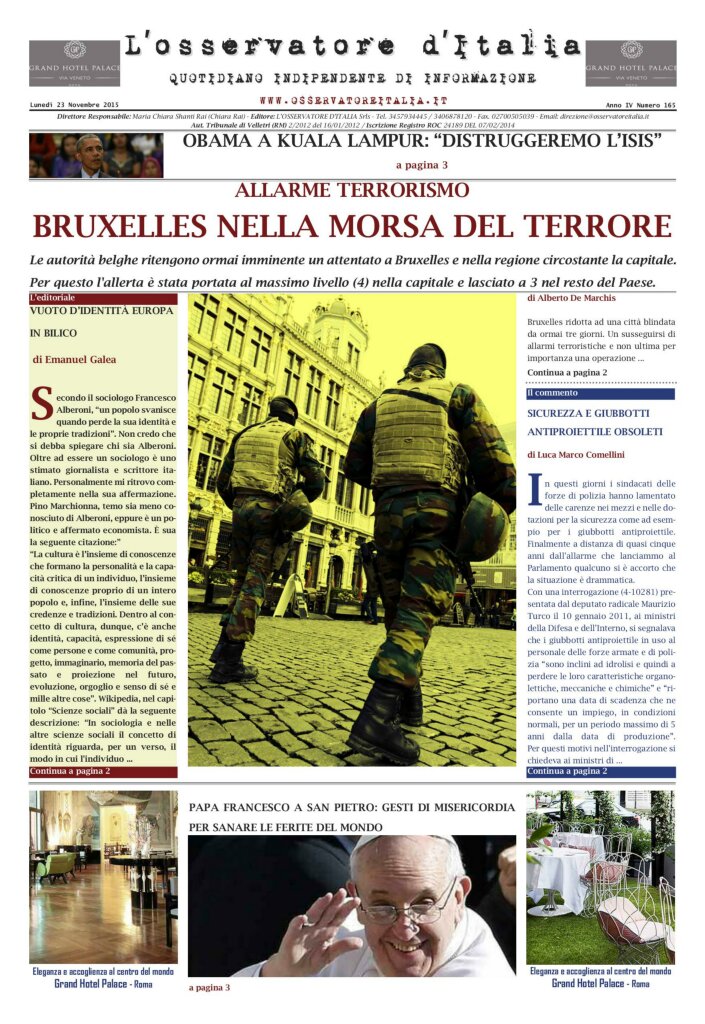 L'osservatore d'Italia edizione del 23 Novembre 2015
